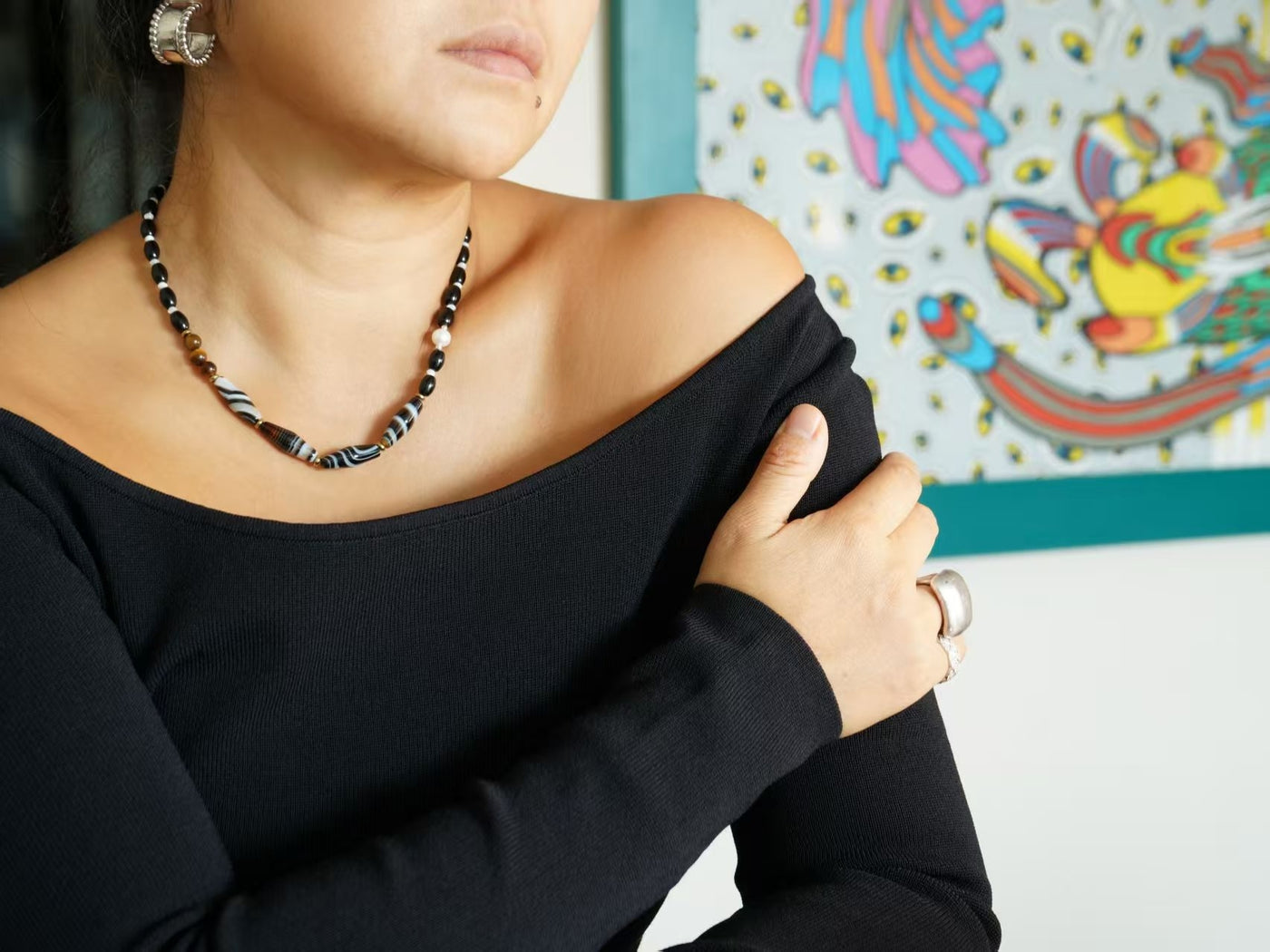 Black Onyx Pendant Necklace styled on body image 2 07.jpg