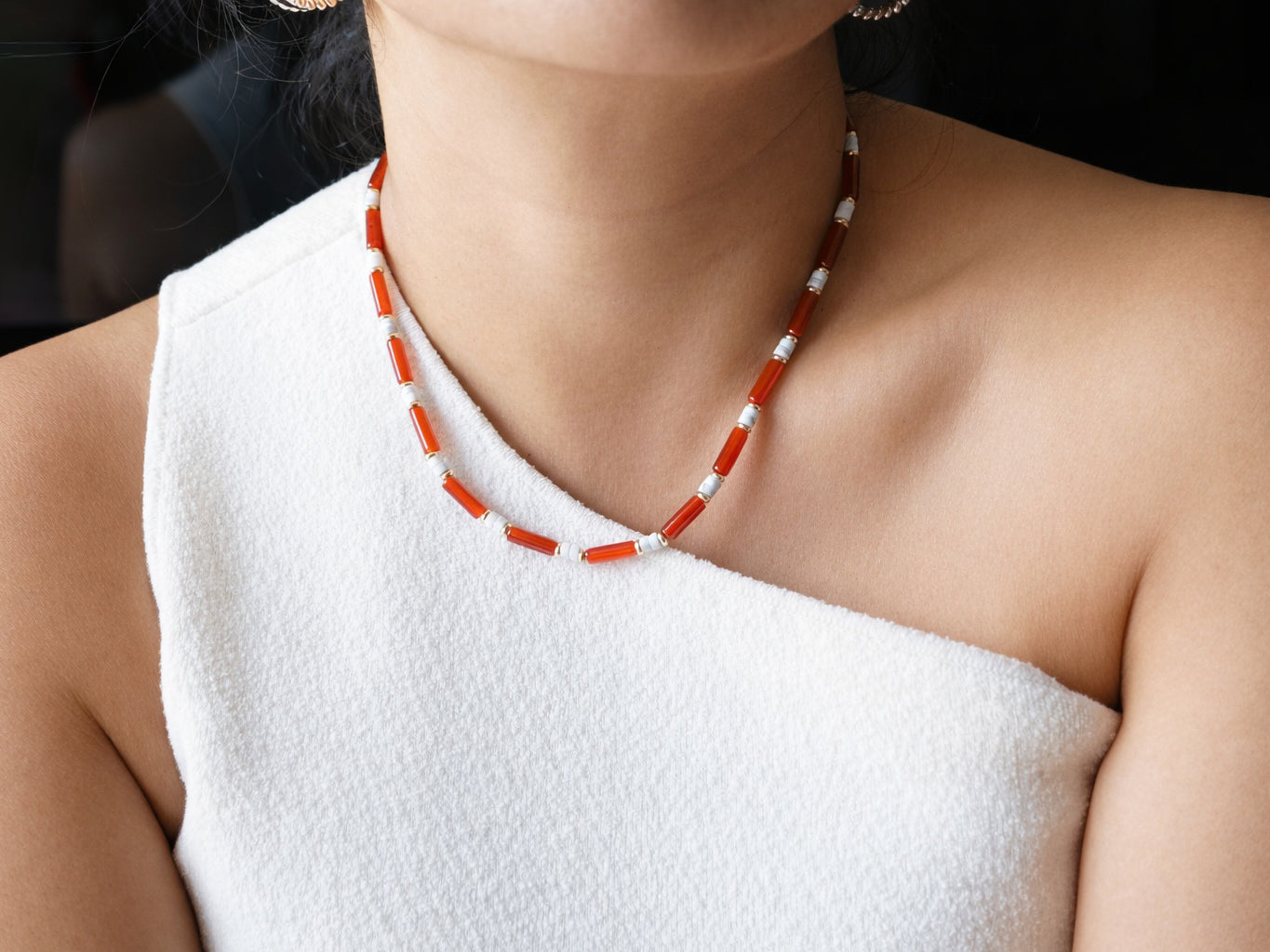 Coral Stripe Necklace styled on body image 1 5 16.jpg