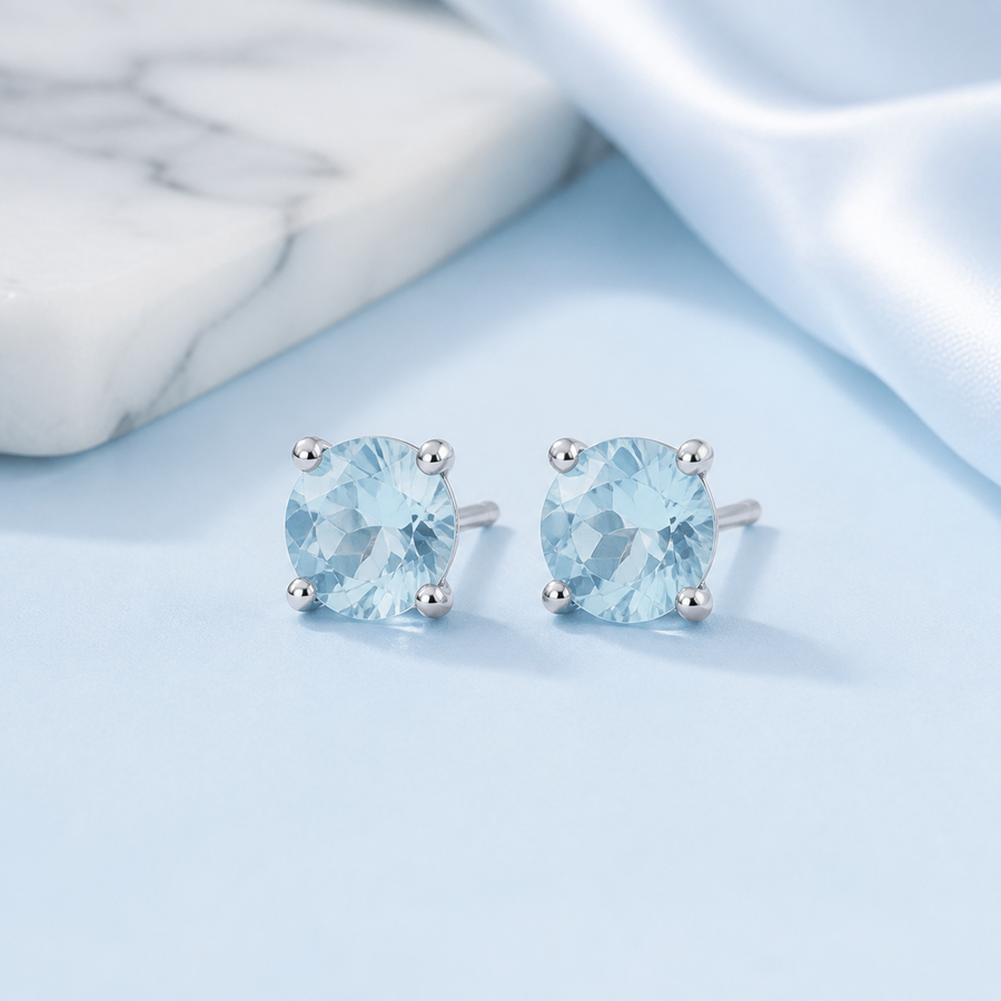 Aquamarine Stud Earrings natural stone jewelry product photo