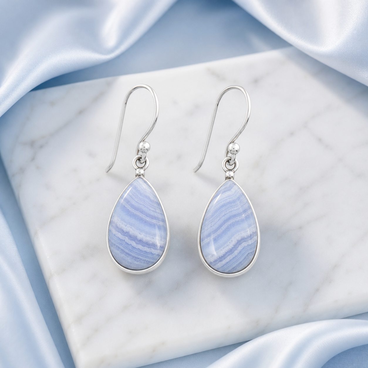 Blue Lace Agate Drop Earrings natural stone jewelry product photo