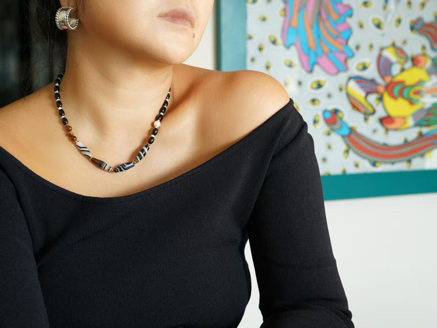 Black Onyx Pendant Necklace styled on body image 1 prod19-2.jpg
