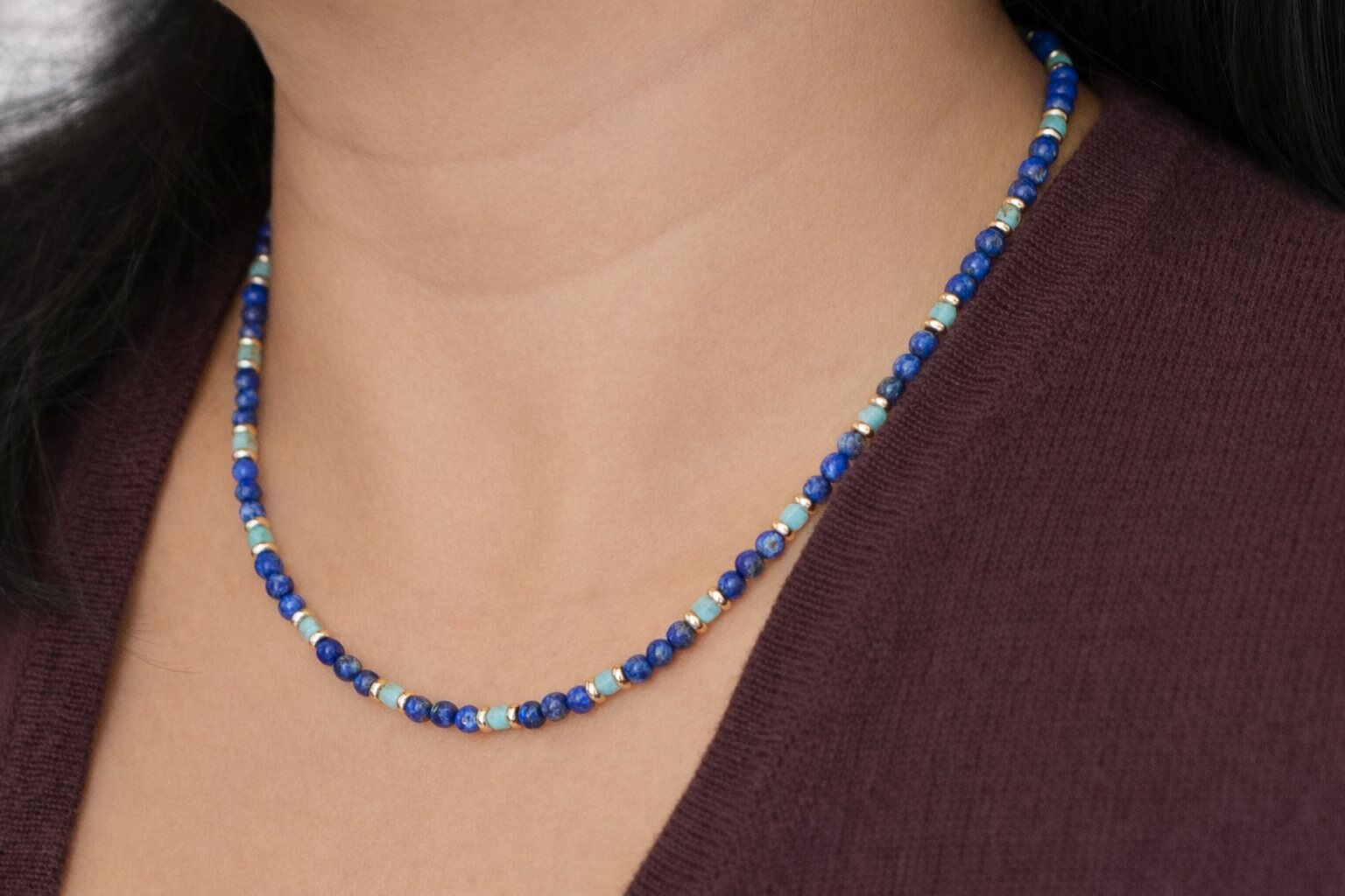 Amethyst Cloud Necklace styled on body