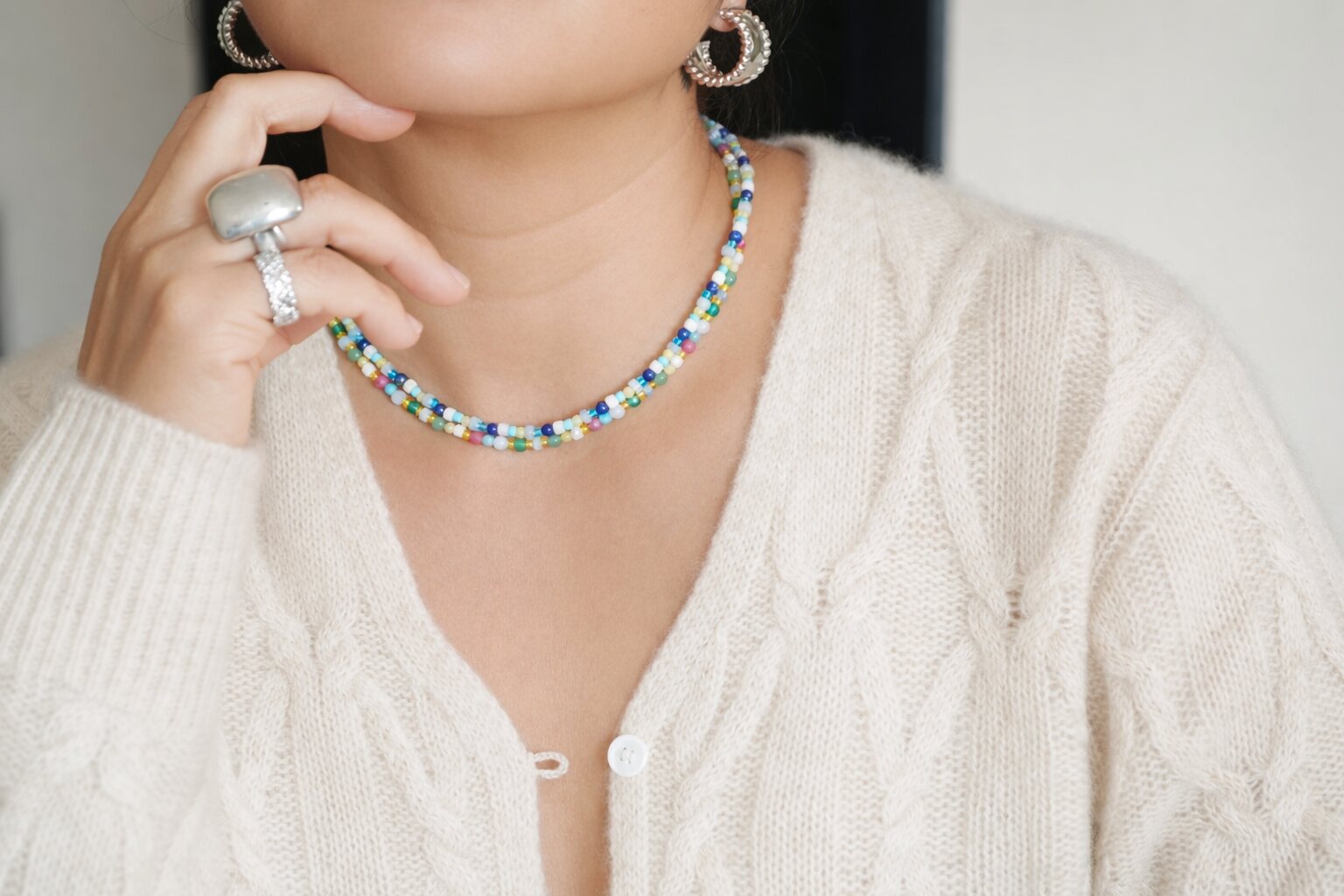 Amazonite Dot Necklace styled on body