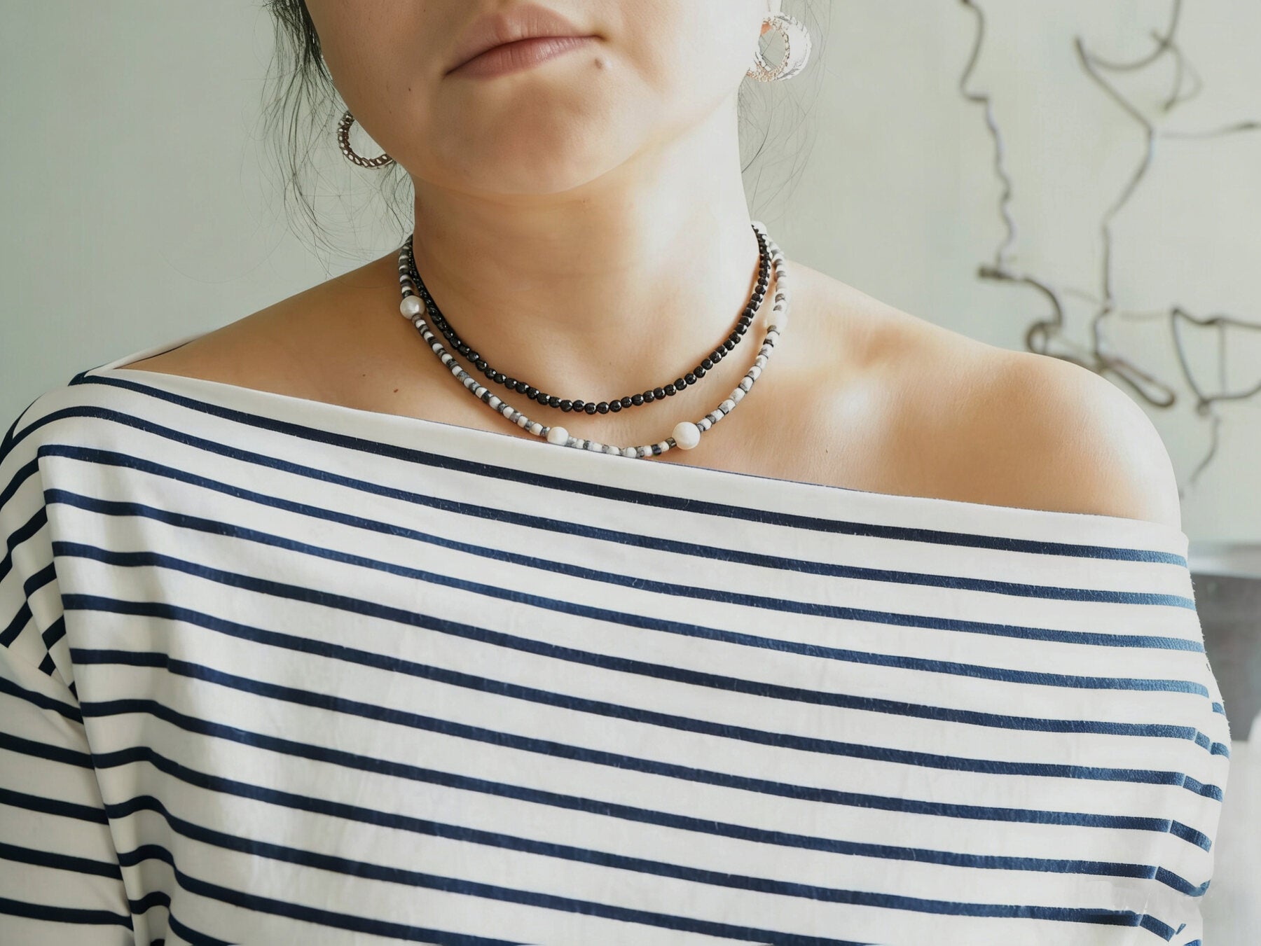 Labradorite Halo Necklace styled on body