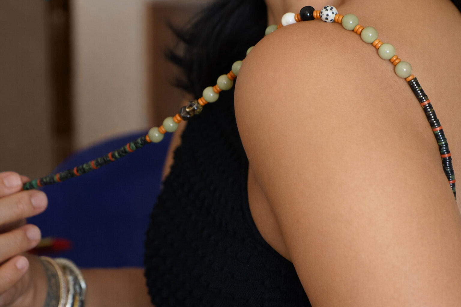 Black Pearl Fine Necklace styled on body