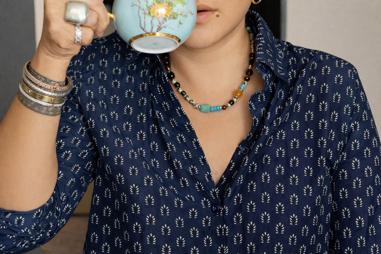 Double Stripe Necklace styled on body