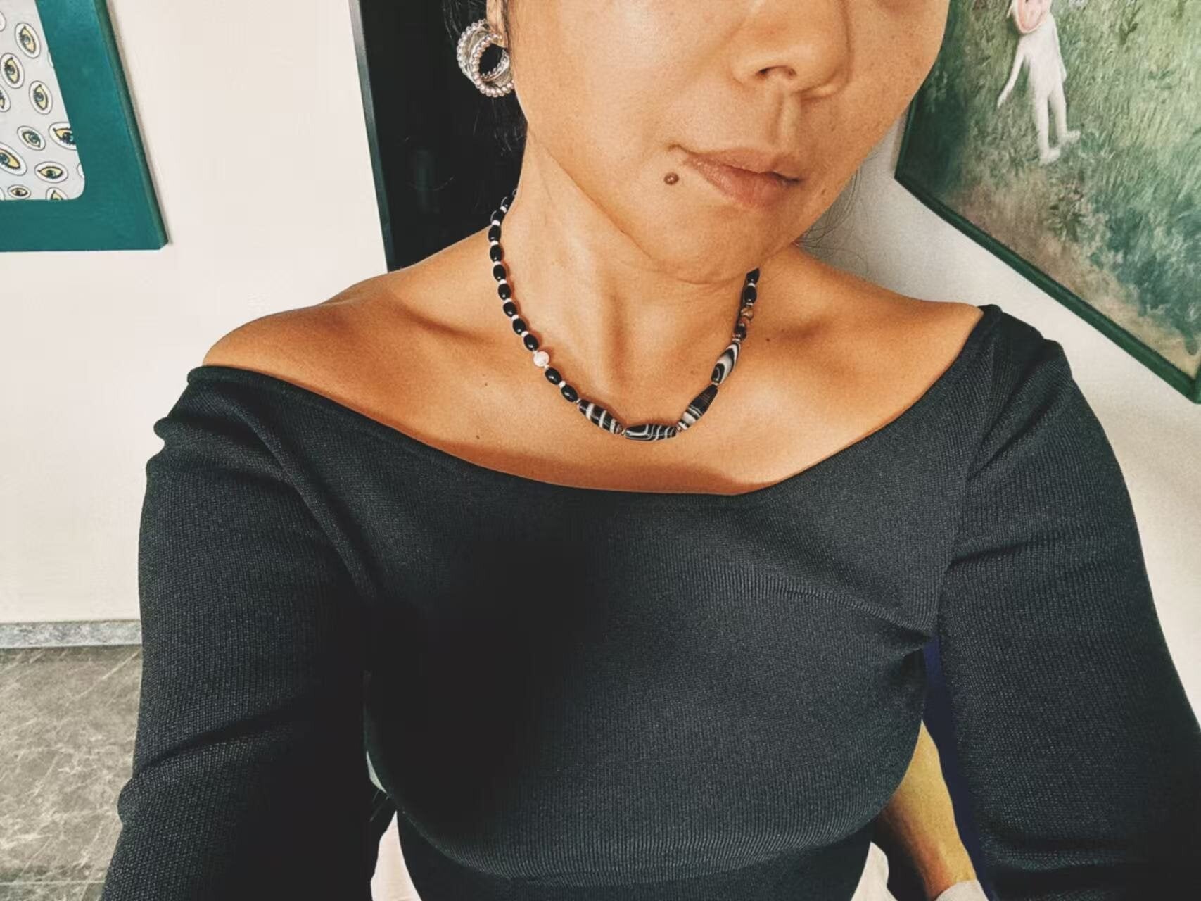 Labradorite Halo Necklace styled on body